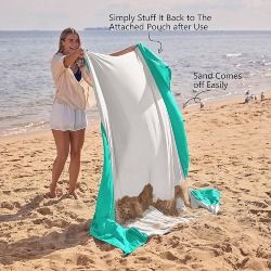 WEKAPO Beach Blanket Sandproof, Extra Large Beach Mat, Big & Compact Sand Free Mat Quick Drying, Lightweight & Durable with 6 Stakes & 4 Corner Pockets