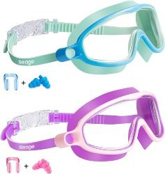 Seago Swim Goggles 2 Pack Anti-Fog Anti-UV Wide View Swimming Goggles for Kids 3-15