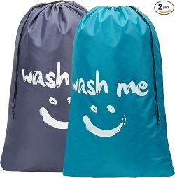 HOMEST 2 Pack XL Wash Me Travel Laundry Bag, Dirty Clothes Organizer, Large Enough to Hold 4 Loads of Laundry, Easy Fit a Laundry Hamper or Basket